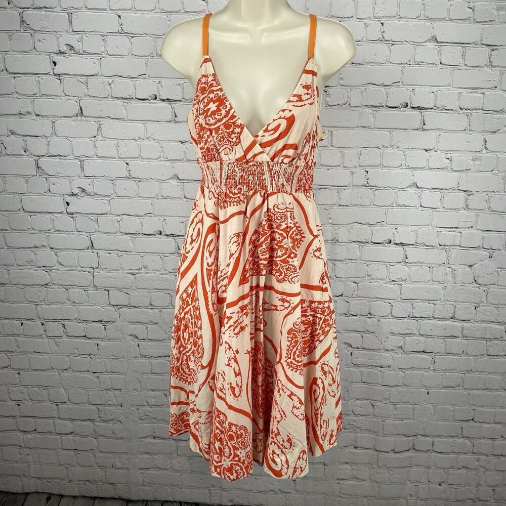 Maeve Anthropologie Orange Paisley 100% Cotton Smocked Waist A Line Dress Size 2